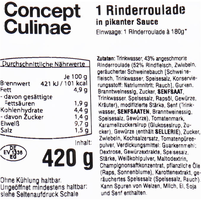 Concept Culinae Rinderroulade in pikanter Sauce